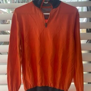 Bugatchi Mens Quarter Zip Mock Neck Long Sleeve Sweater Orange/Grey Size M
